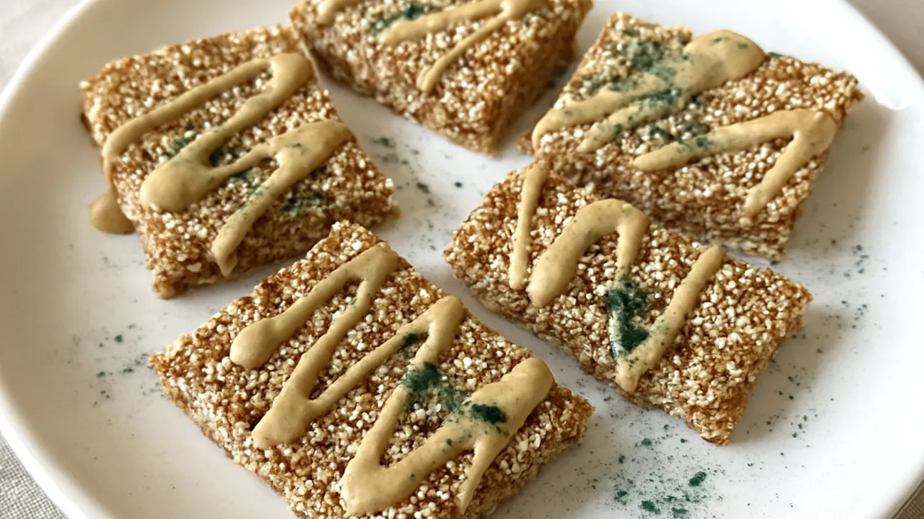 Barrette di amaranto soffiato con tahina e spirulina"
