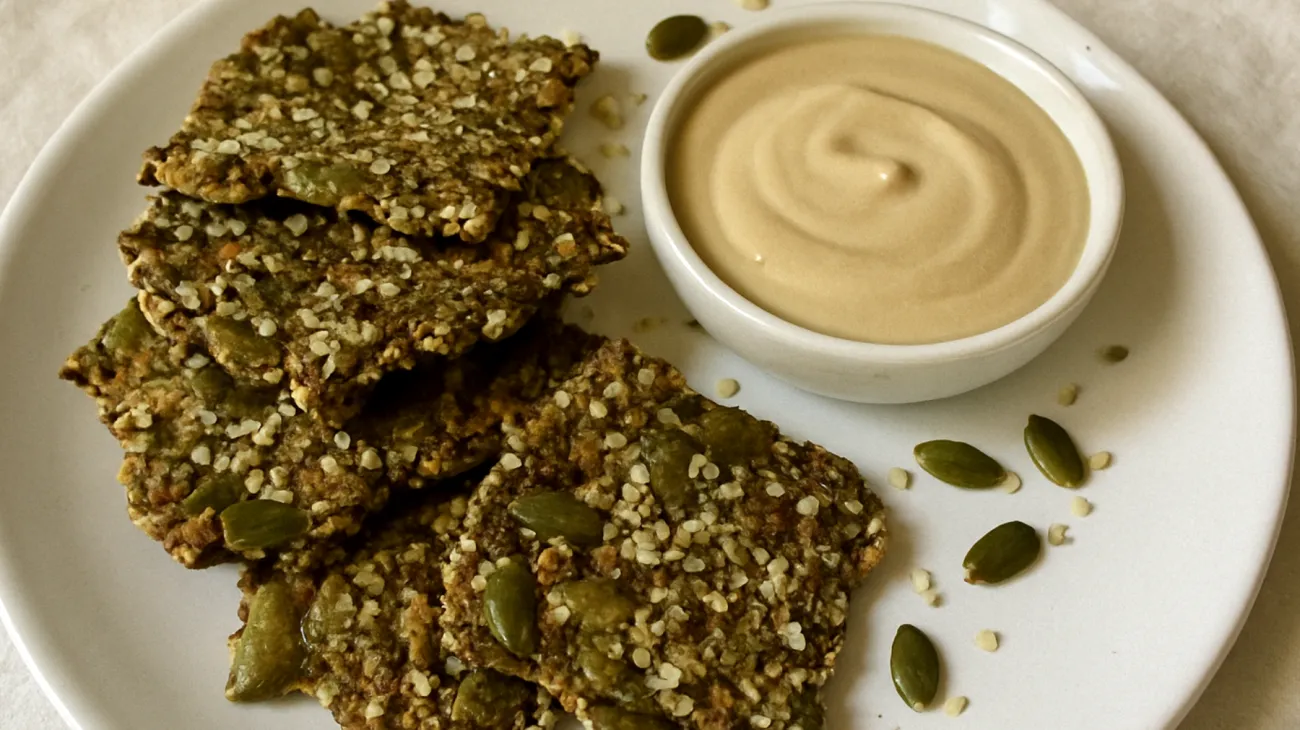 Crackers di semi di zucca e canapa con crema di tahini"