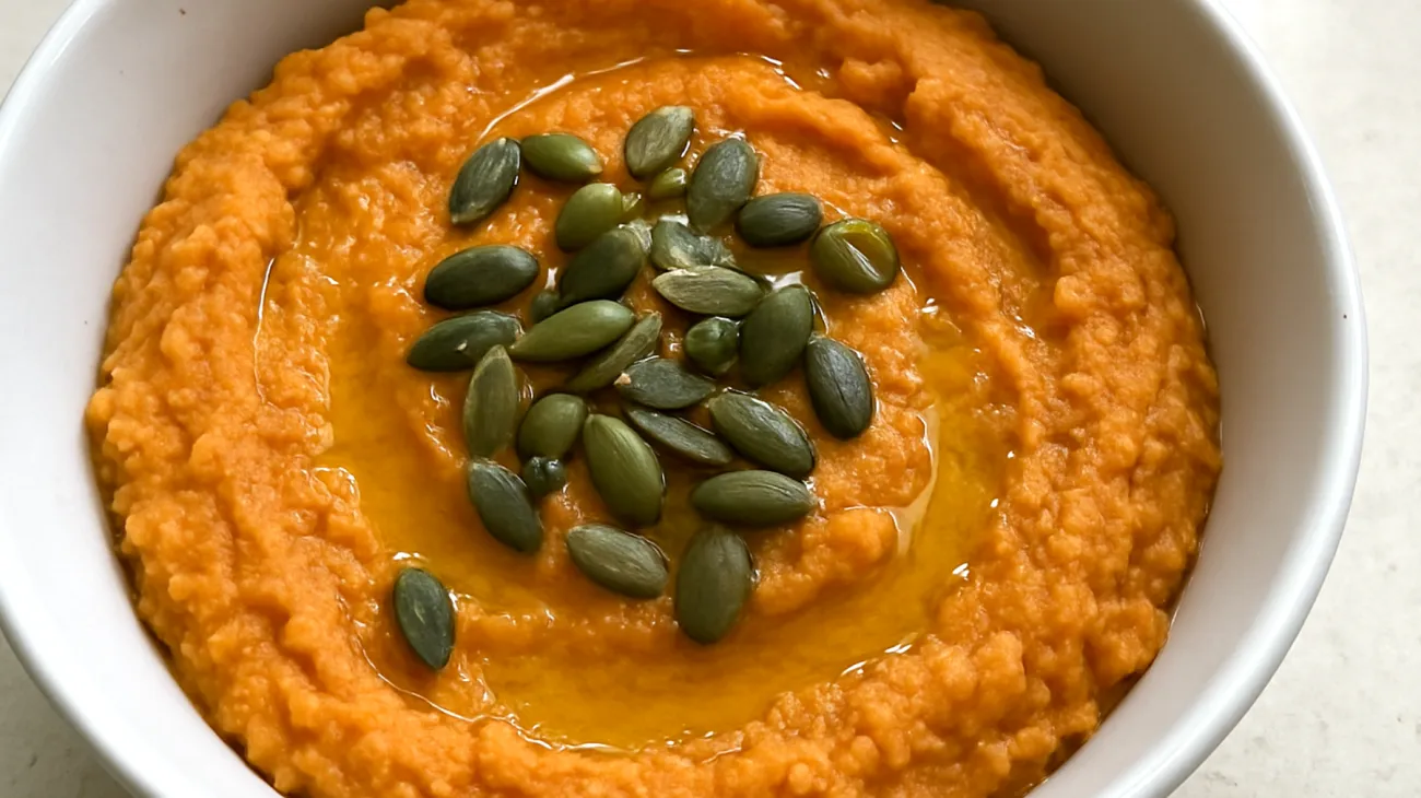 Hummus di lenticchie rosse con semi di zucca"