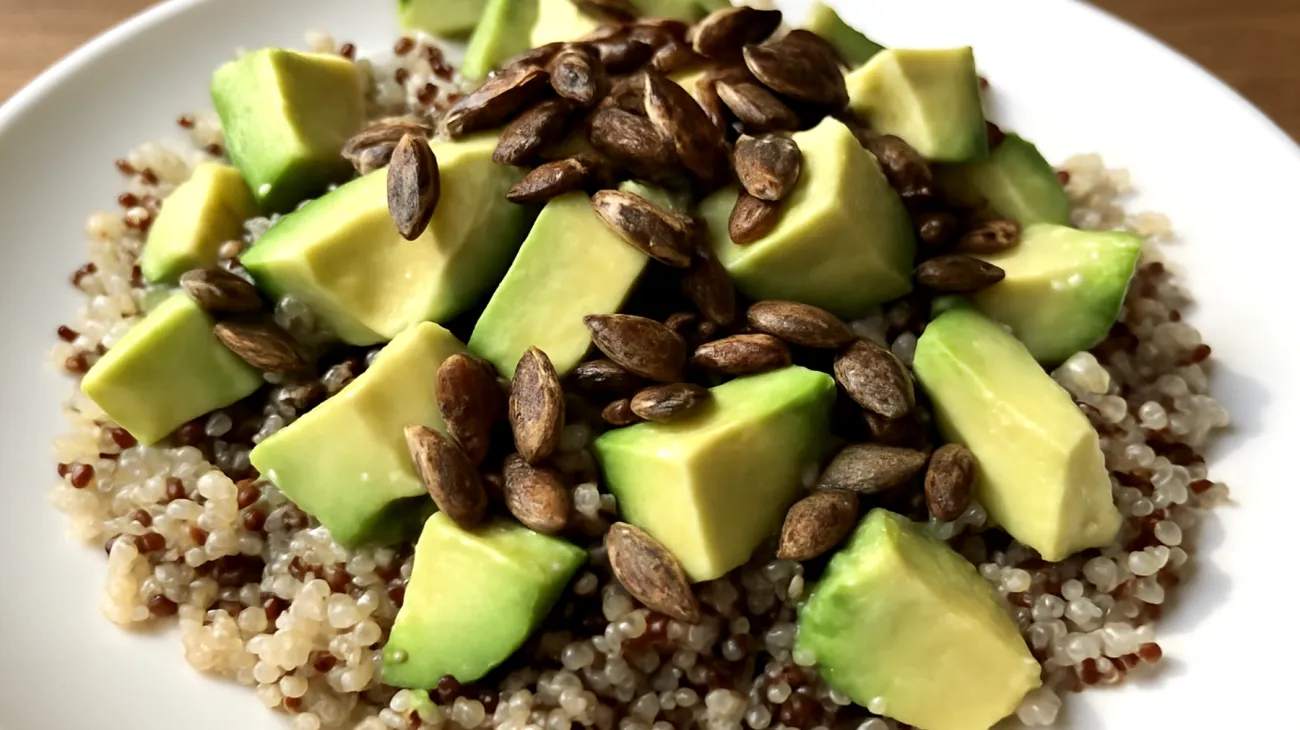 Insalata di quinoa con semi di zucca e avocado"