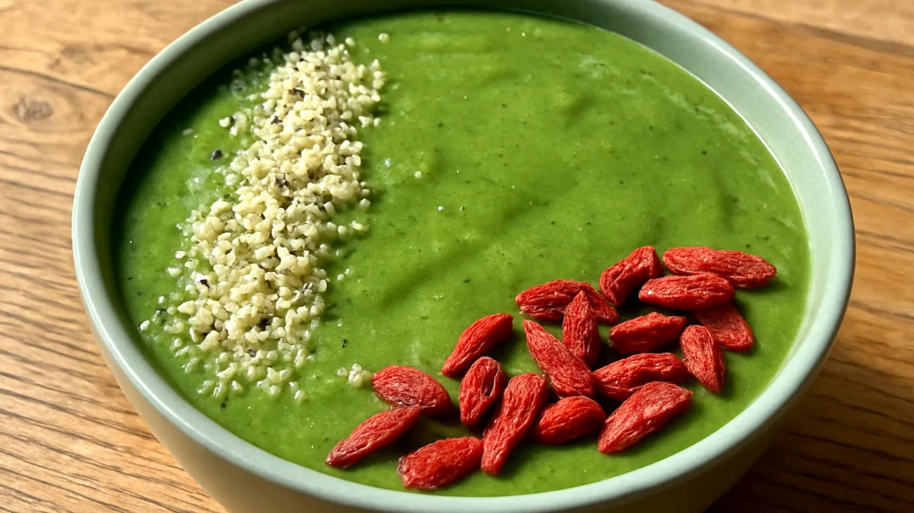 Smoothie bowl con spirulina, semi di canapa e bacche di goji"