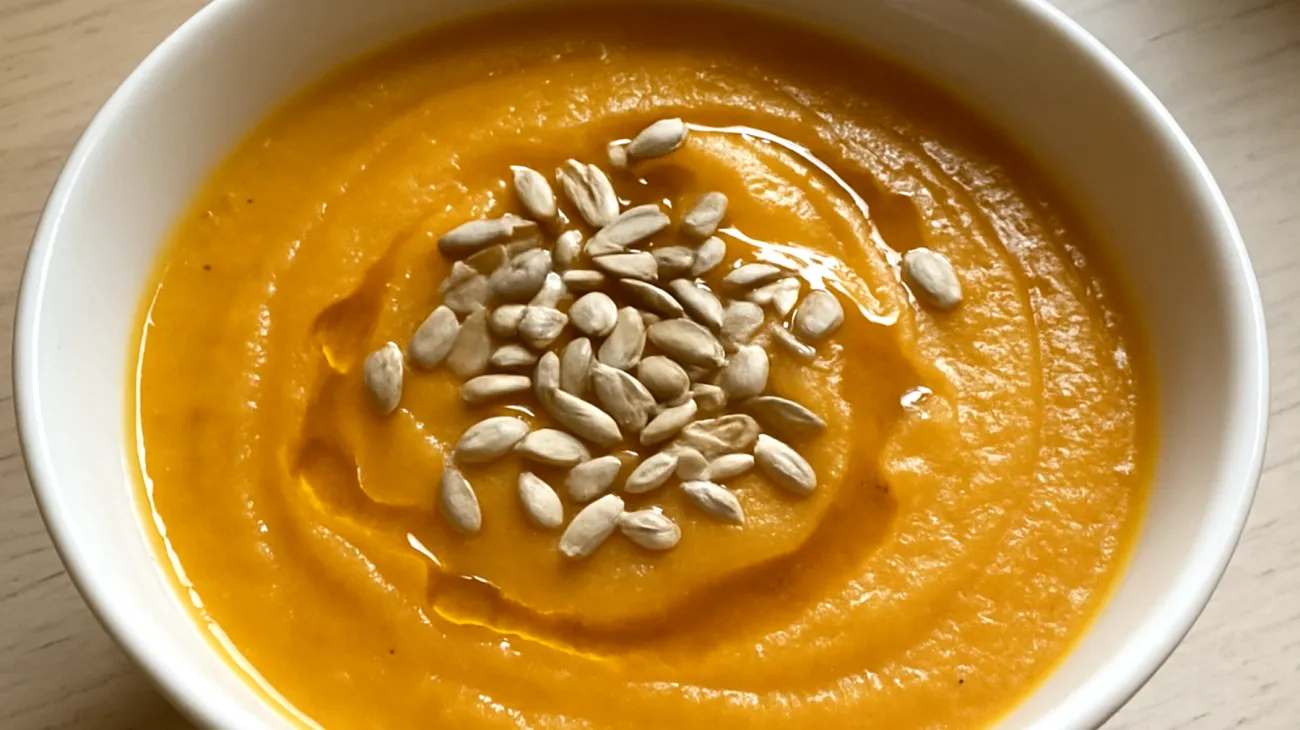 Vellutata di zucca con semi di girasole e olio di germe di grano"