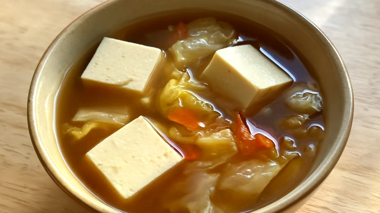 Zuppa di miso con tofu e verdure fermentate"
