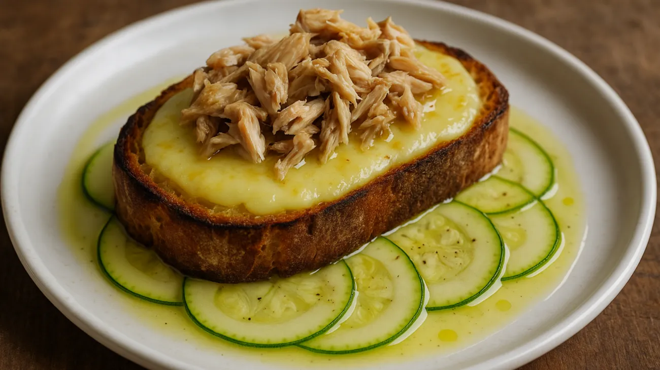 crostino di caciocavallo sgombro zucchine marinate"