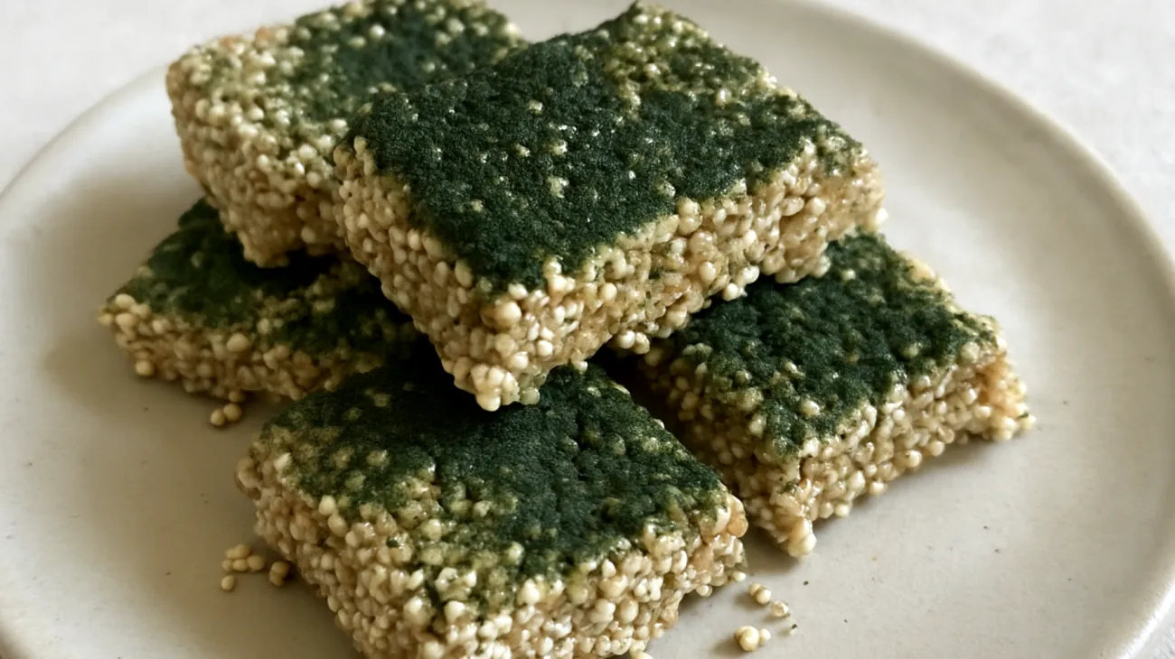Barrette di amaranto soffiato con tahini e spirulina"