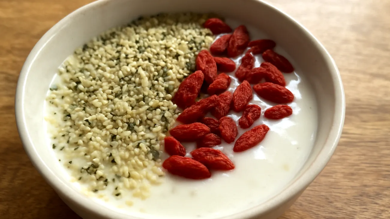 Smoothie bowl al kefir con semi di canapa e bacche di goji"